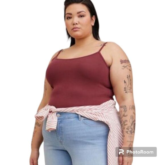 5X 28W Torrid Maroon Foxy Knit Cami Tank Layering Stretch Fitted Boho Fall Scoop - Picture 1 of 6